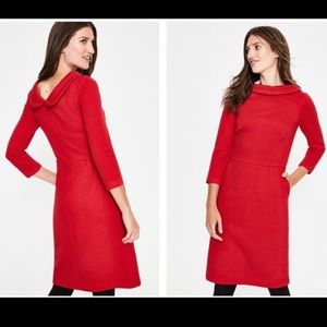 Boden Estella Knit Jacquard Sheath Dress Poinsettia Red Retro Jackie O Inspired